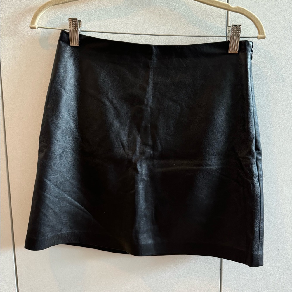 Real leather black mini skirt